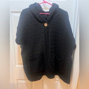 Black Hooded Knit Sweater with Front Pockets